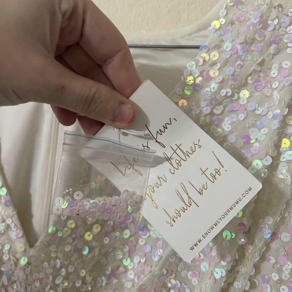 Show Me Your MuMu White Iridescent Sequin Mini Dress - Picture 8 of 9